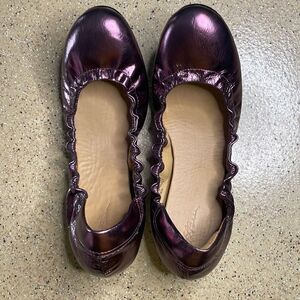 L.L. Bean Metallic Leather Elasticized Ballet Flats Plum Purple 8.5